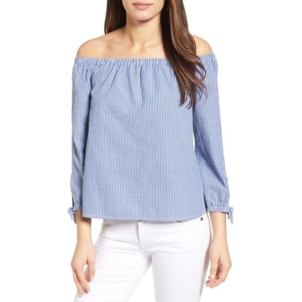 Vineyard Vines Blue Striped Off The Shoulder Top